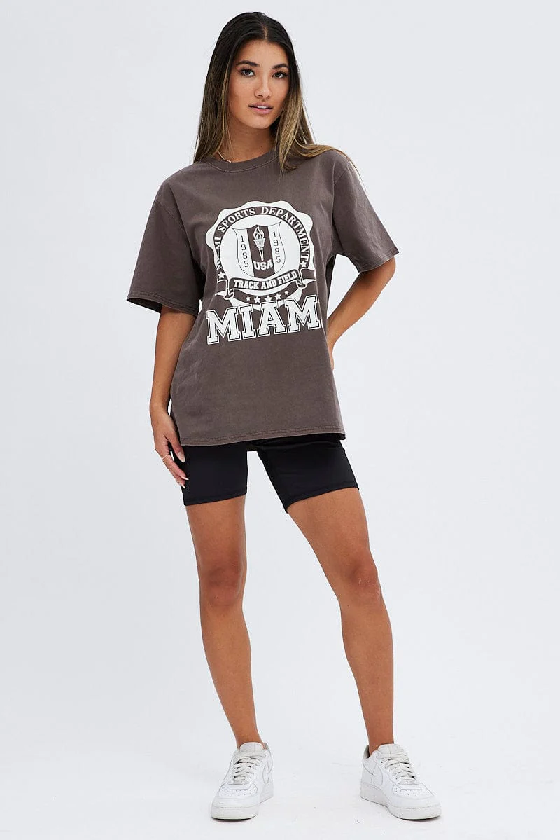 Brown T Shirt Short Sleeve Round Neck Miami - Image 2