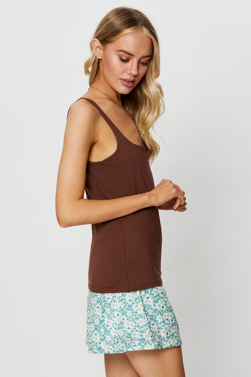 Brown Tank Sleeveless Round Neck Cotton - Image 8
