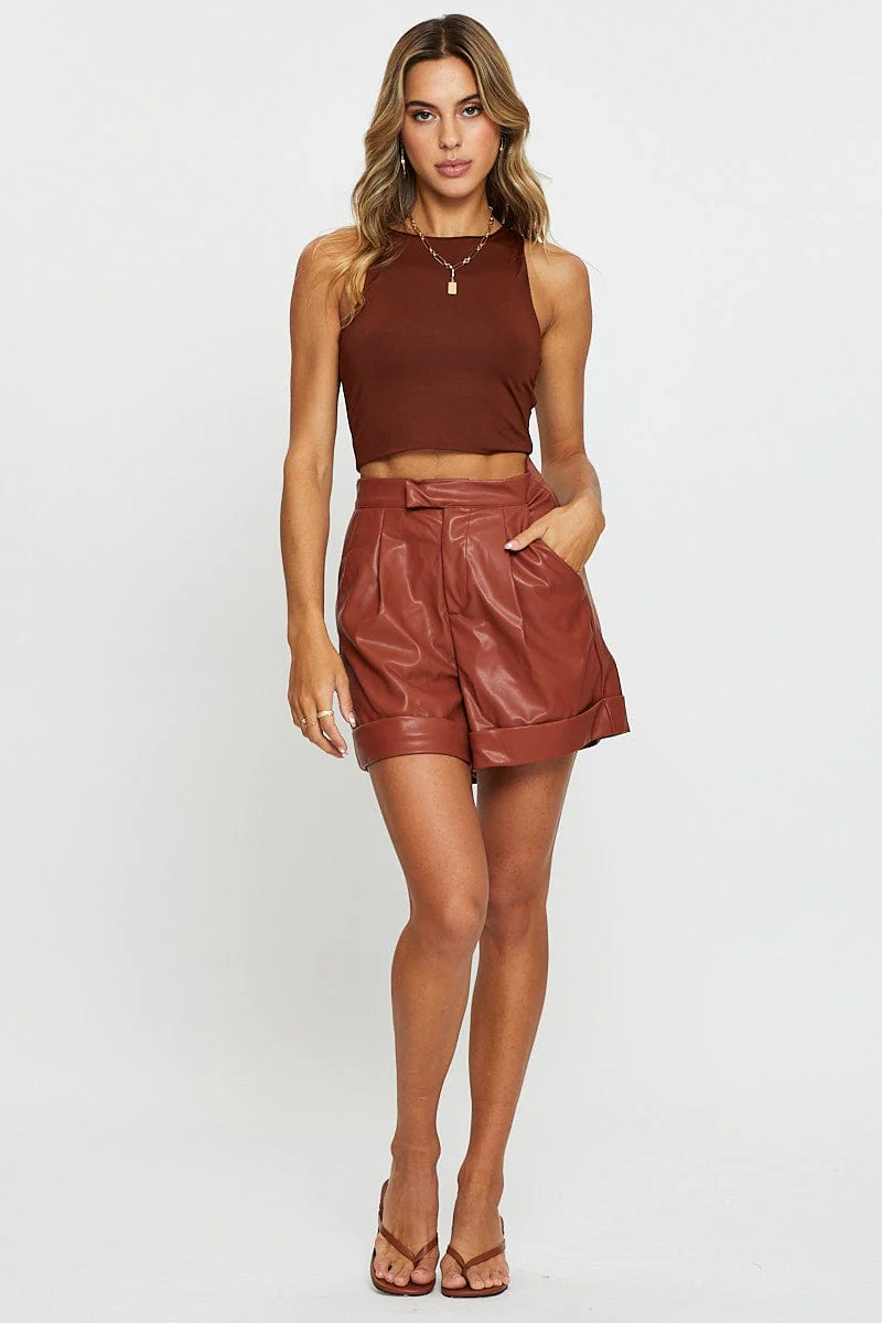 Brown Tank Top Sleeveless Crew Neck - Image 2