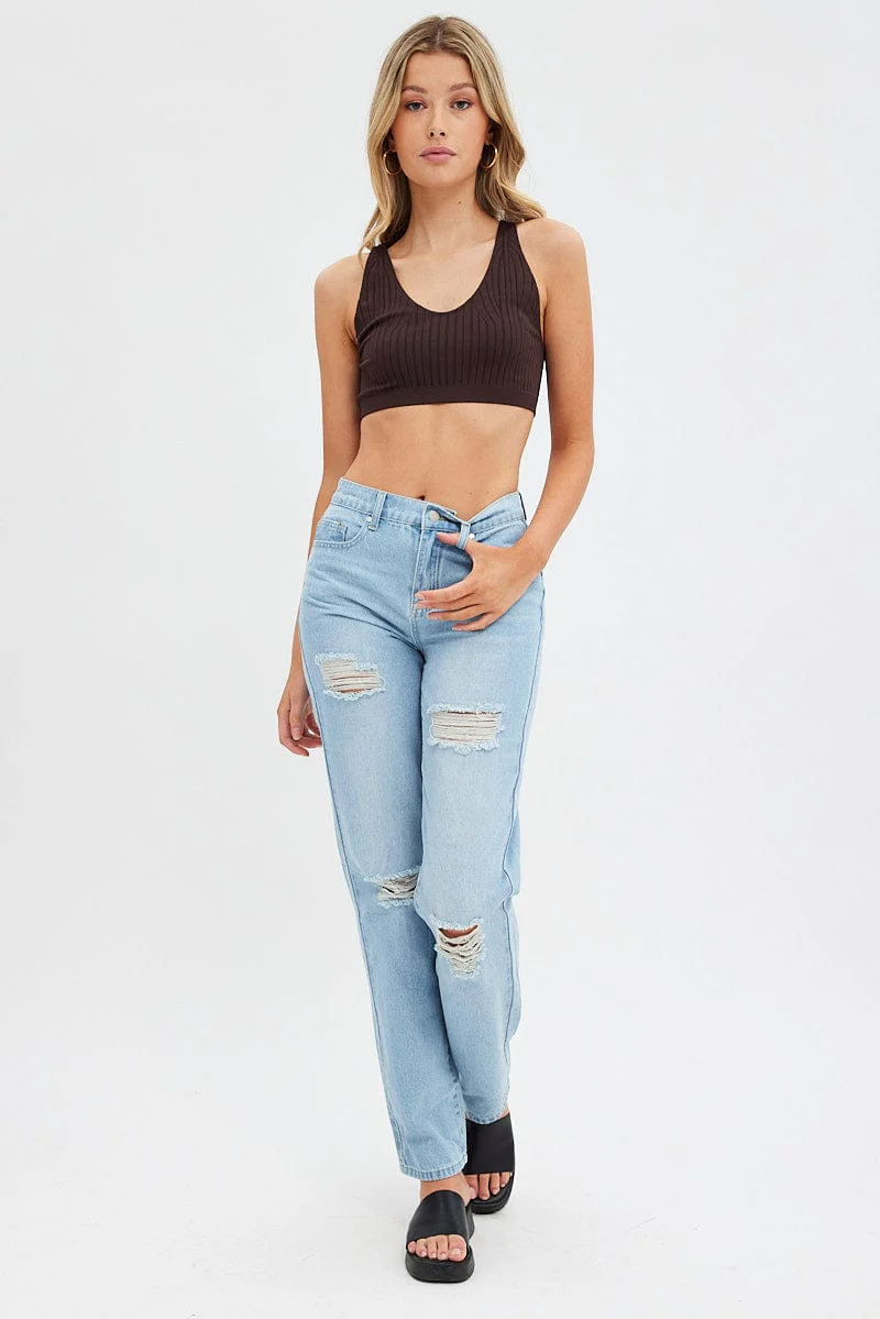 Brown Tank Top V Neck Seamless - Image 2
