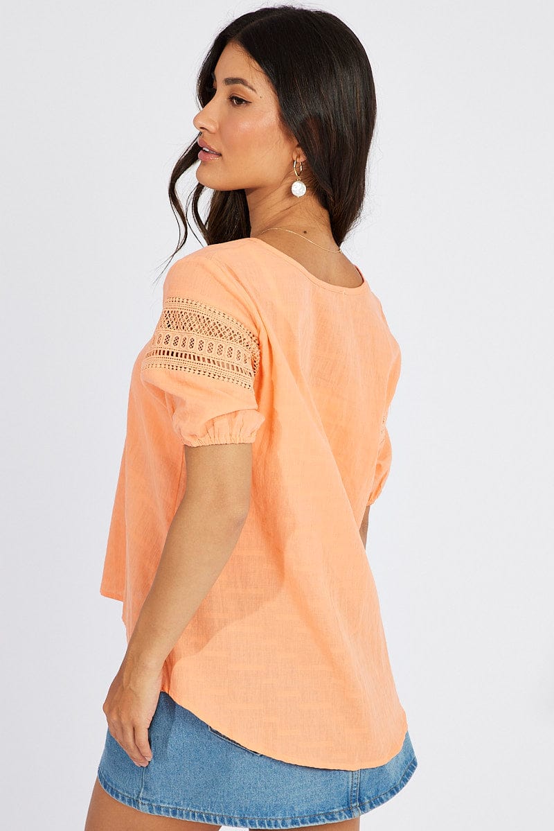 Brown Top lace details sleeve texture cotton - Image 5