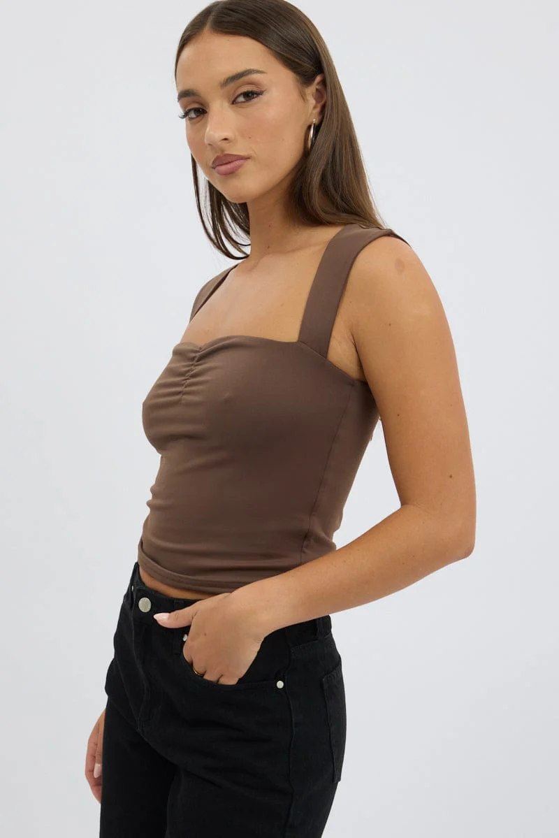 Brown Top Sleeveless Sweetheart Neck Supersoft - Image 4