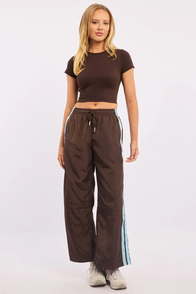 Brown Track Pants Side Stripe