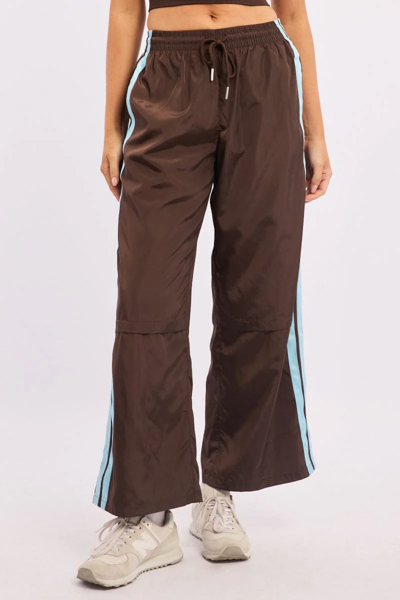 Brown Track Pants Side Stripe - Image 2