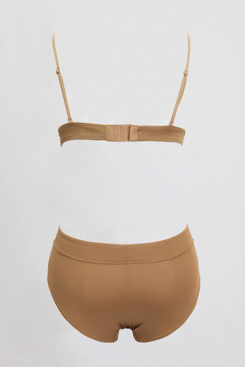 Brown Triangle Bra and Briefs Lingerie Set - Image 2