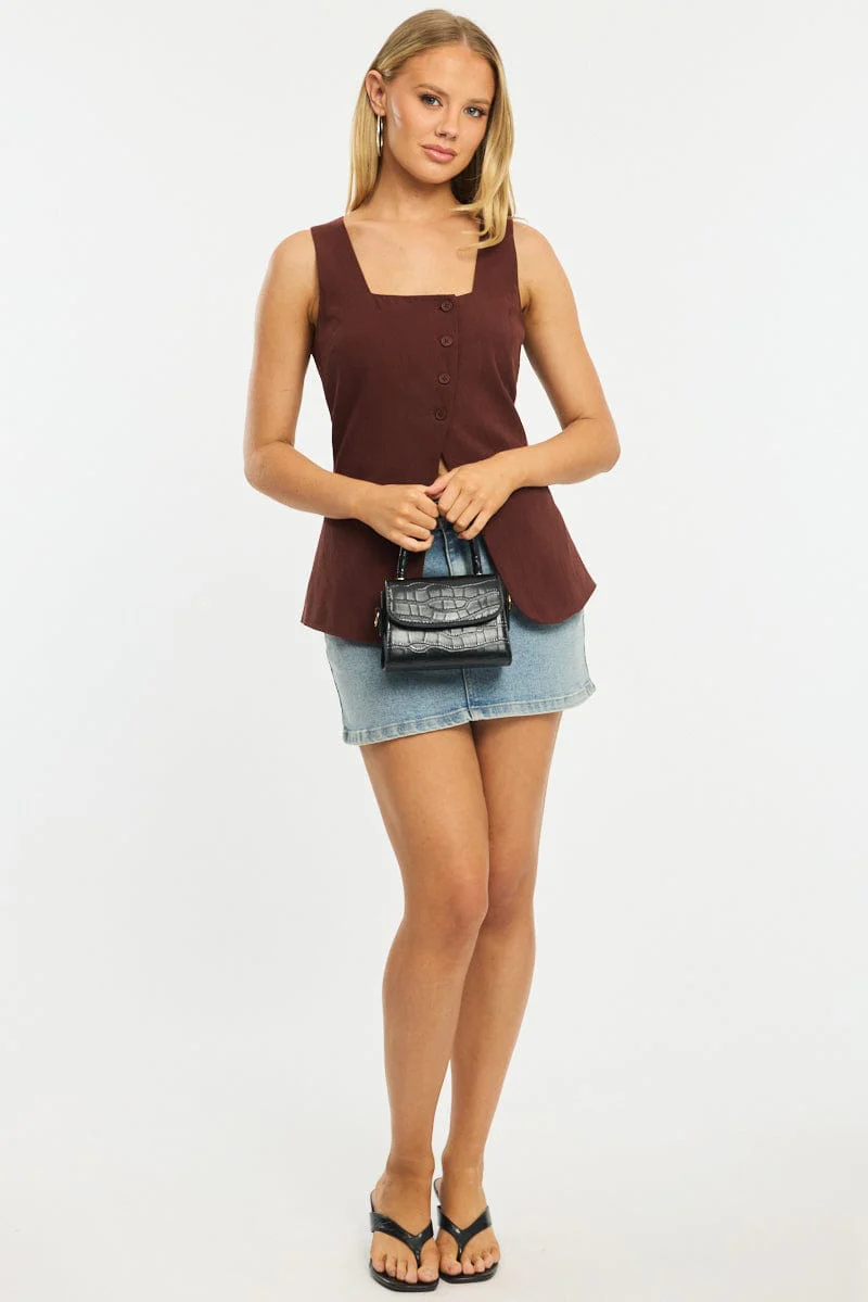 Brown Vest Button Down Sleeveless - Image 2