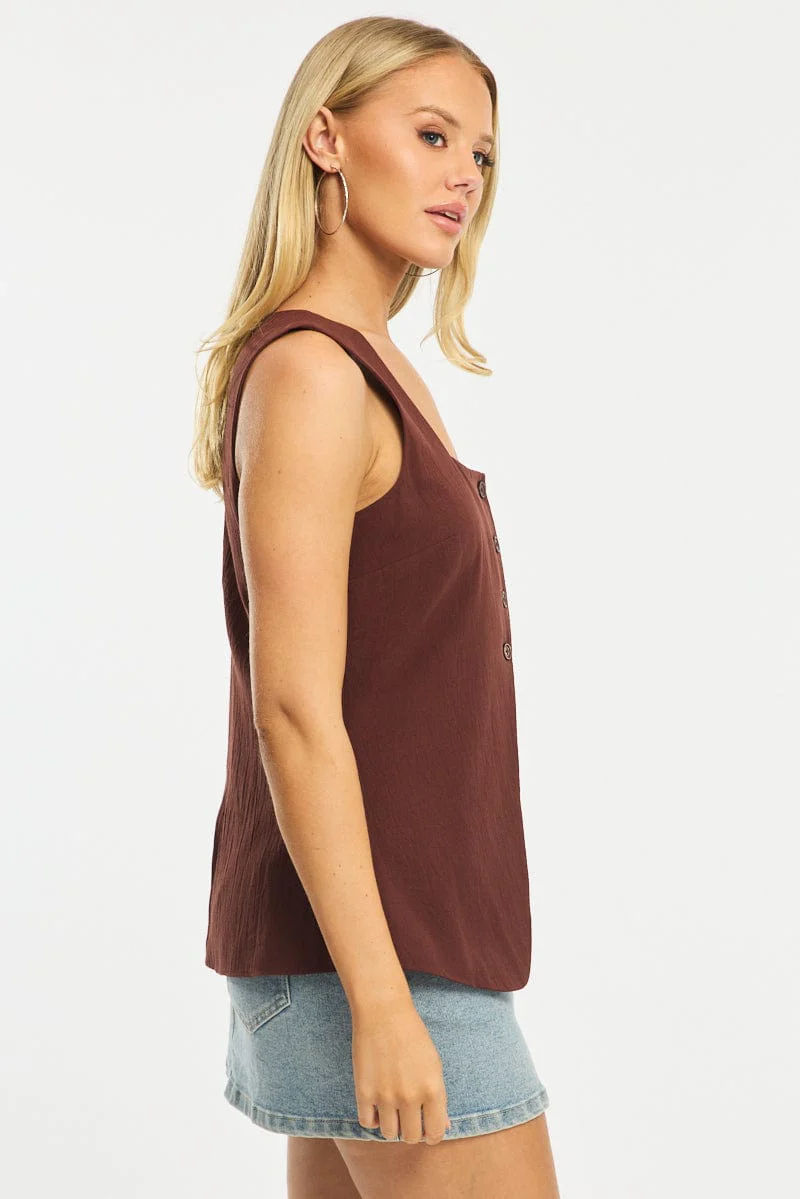 Brown Vest Button Down Sleeveless - Image 3