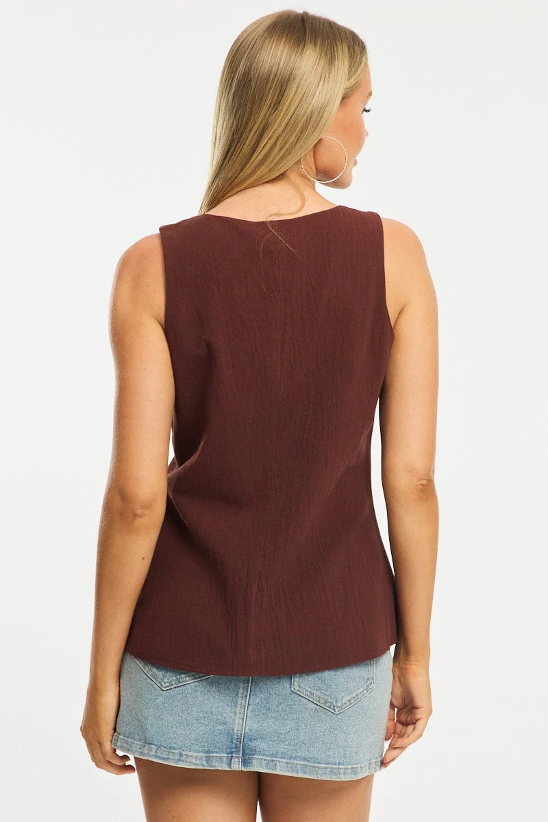 Brown Vest Button Down Sleeveless - Image 4