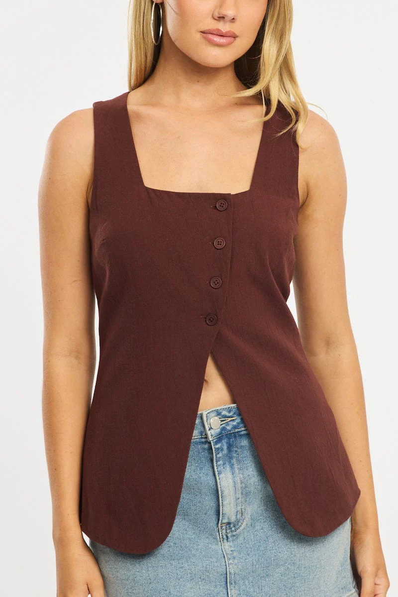 Brown Vest Button Down Sleeveless - Image 5