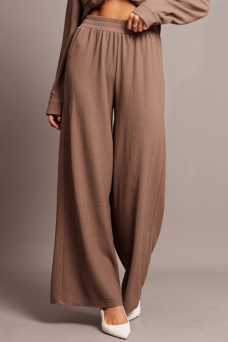 Brown Wide Leg Pants Elasticated Waist - Image 3