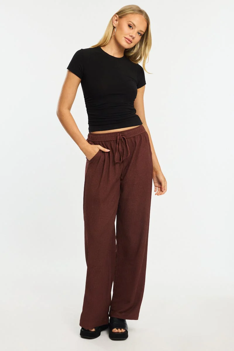 Brown Wide Leg Pants Elasticated Waist