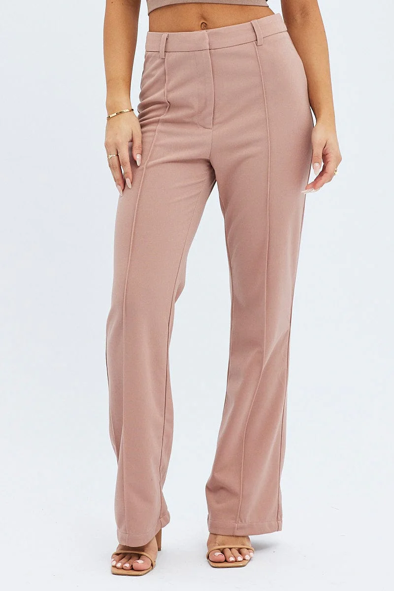 Brown Wide Leg Pants High Rise Workwear - Image 2
