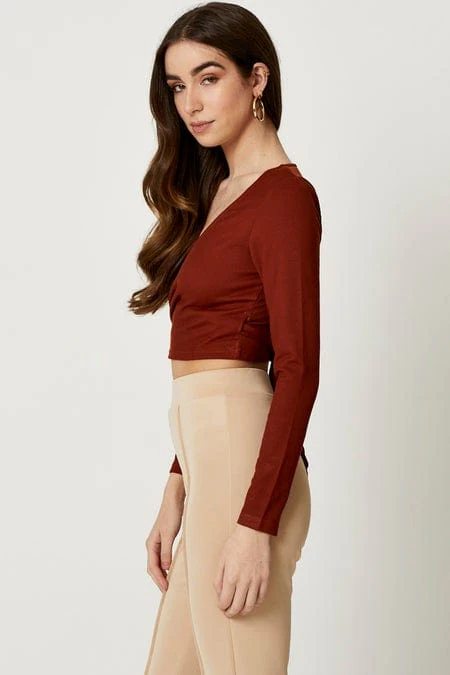 Brown Wrap Top Long Sleeve - Image 3