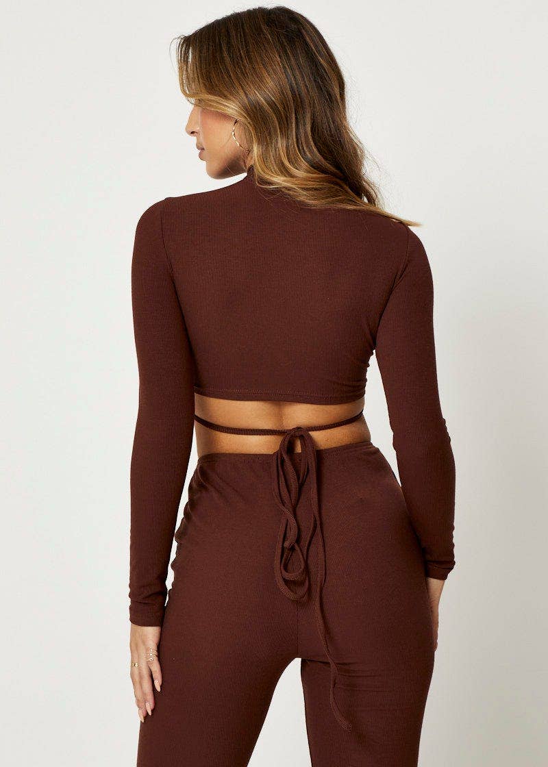 Brown Wrap Top Long Sleeve - Image 6