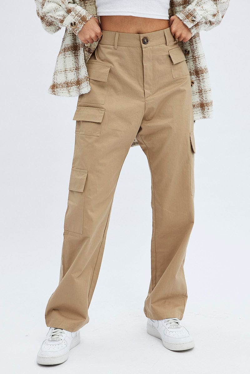 Camel Cargo Pants High Rise - Image 2