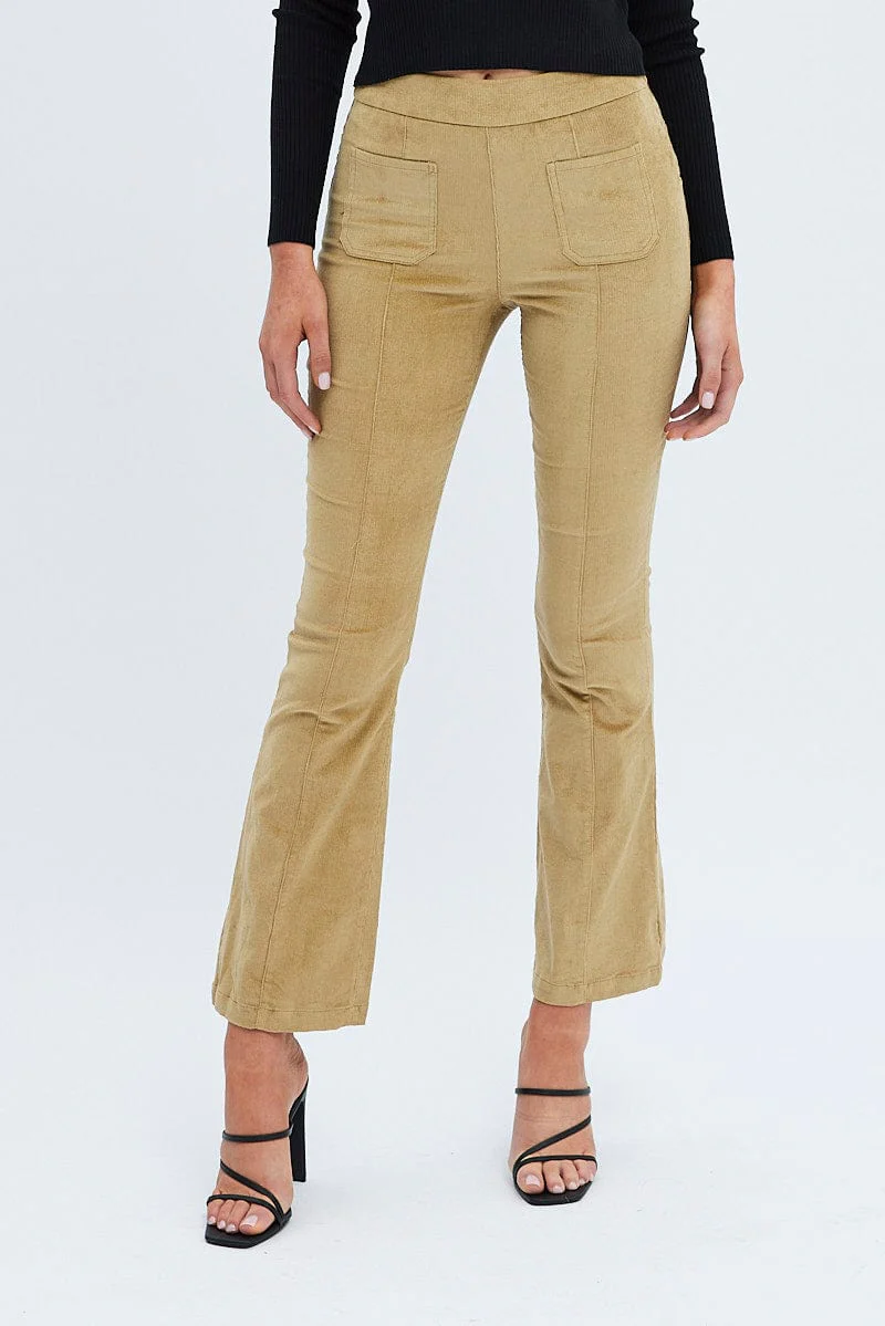 Camel Flare Leg Pants High Rise Corduroy - Image 3