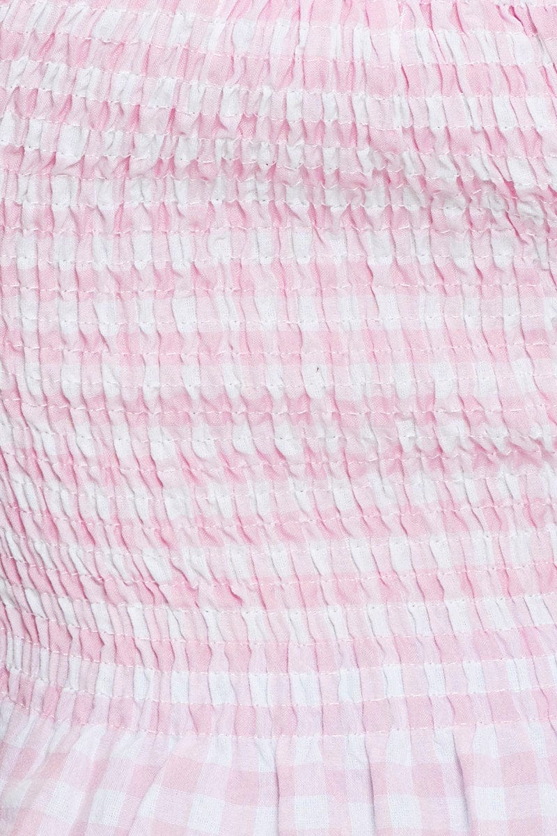 Check Crop T Shirt Short Sleeve Square Neck - Image 6