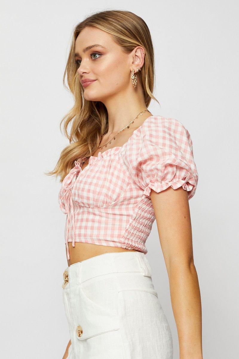 Check Crop Top Long Sleeve Sweetheart - Image 4