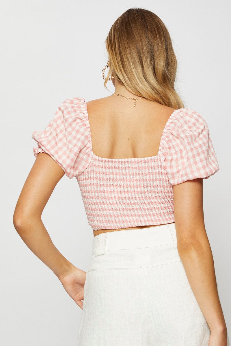 Check Crop Top Long Sleeve Sweetheart - Image 5