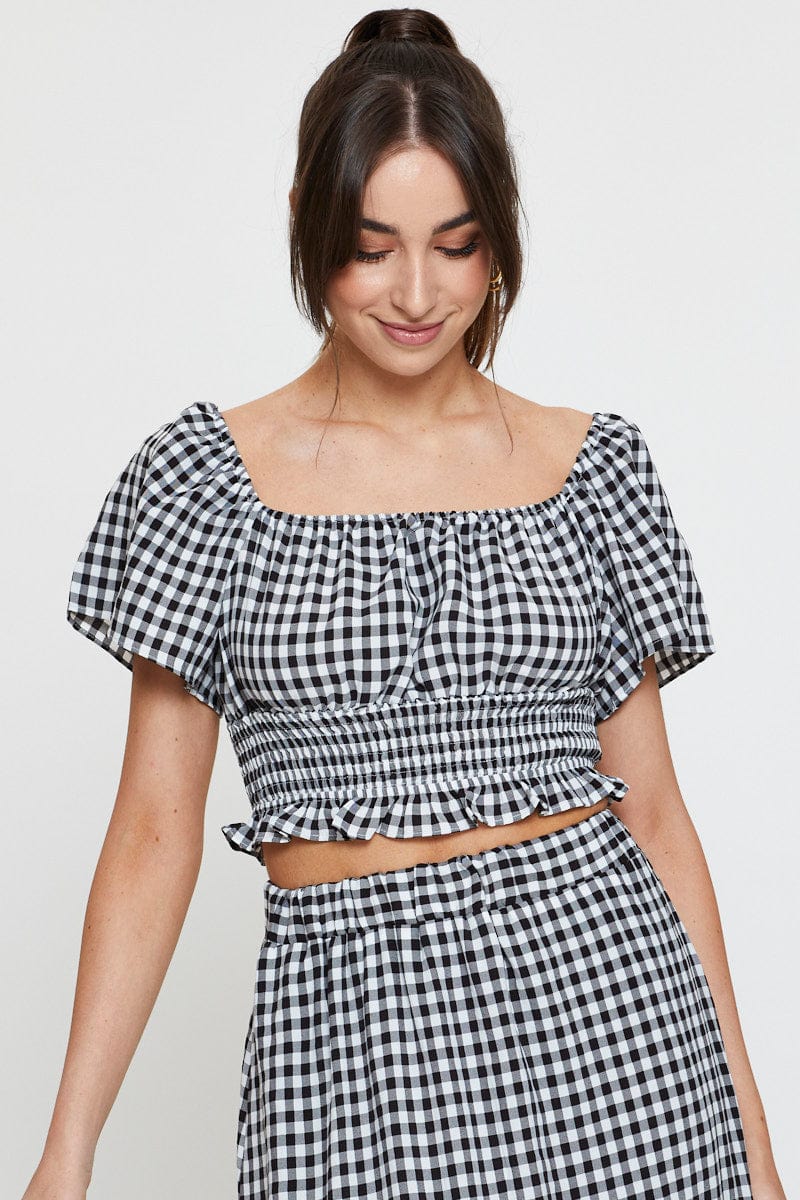 Check Crop Top Off Shoulder - Image 3