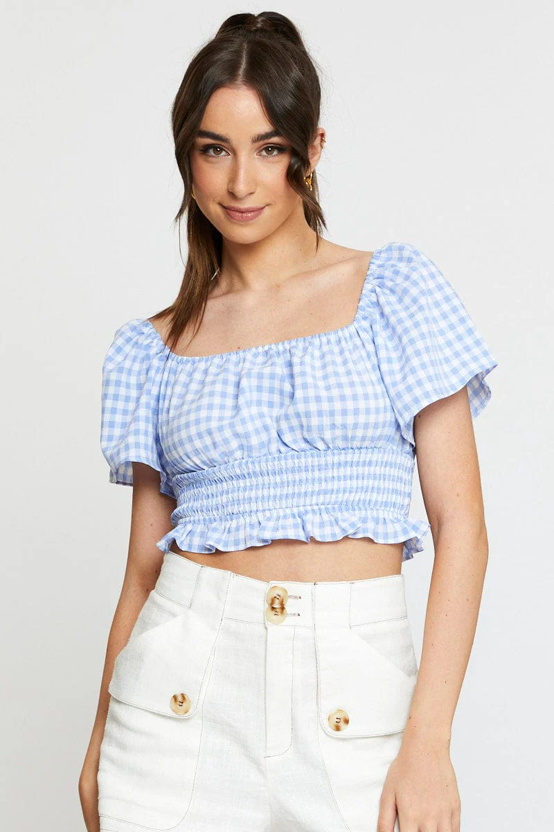 Check Crop Top Off Shoulder - Image 3