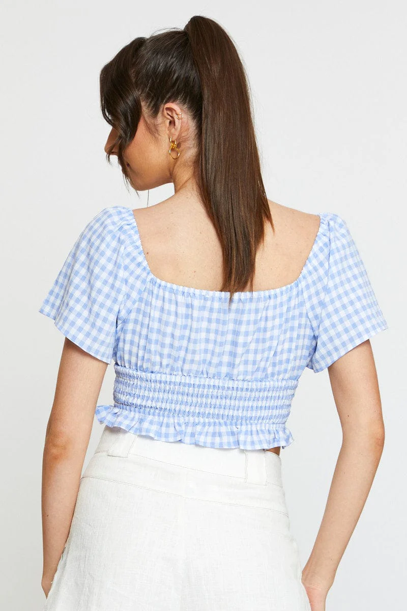 Check Crop Top Off Shoulder - Image 5