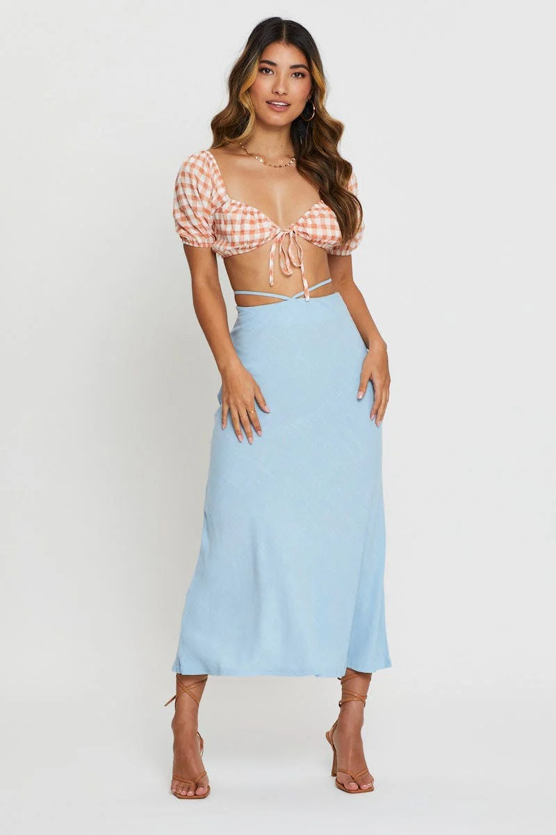 Check Crop Top Short Sleeve Tie Up - Image 2