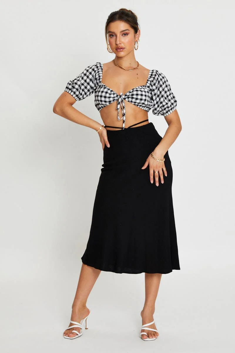 Check Crop Top Short Sleeve Tie Up - Image 2