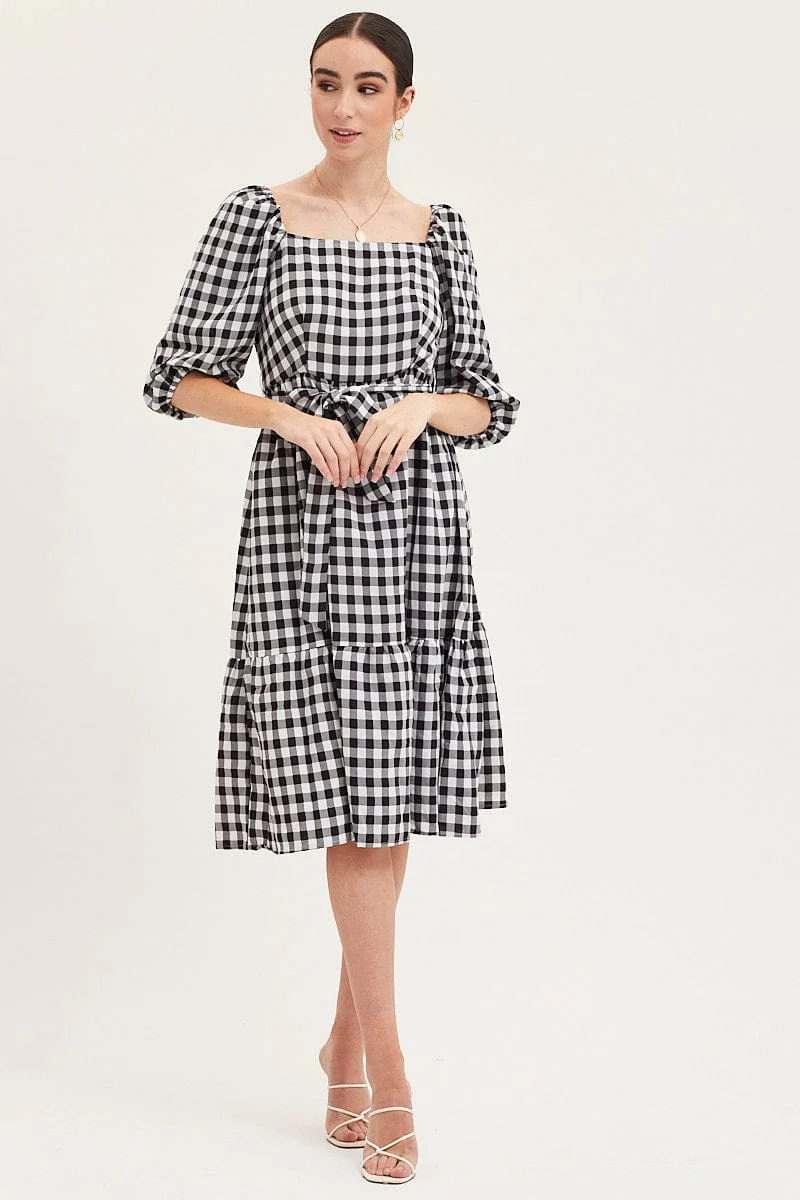 Check Dress Puff Sleeve Maxi - Image 3