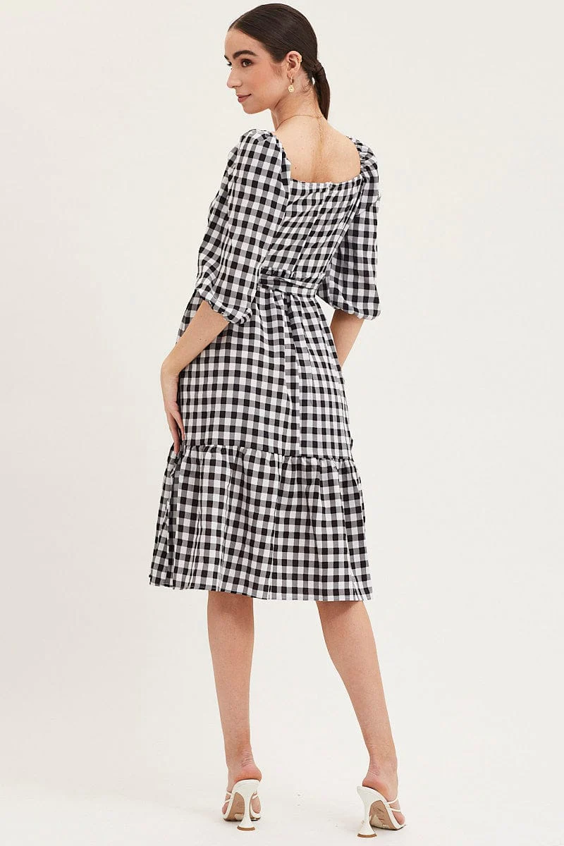 Check Dress Puff Sleeve Maxi - Image 5