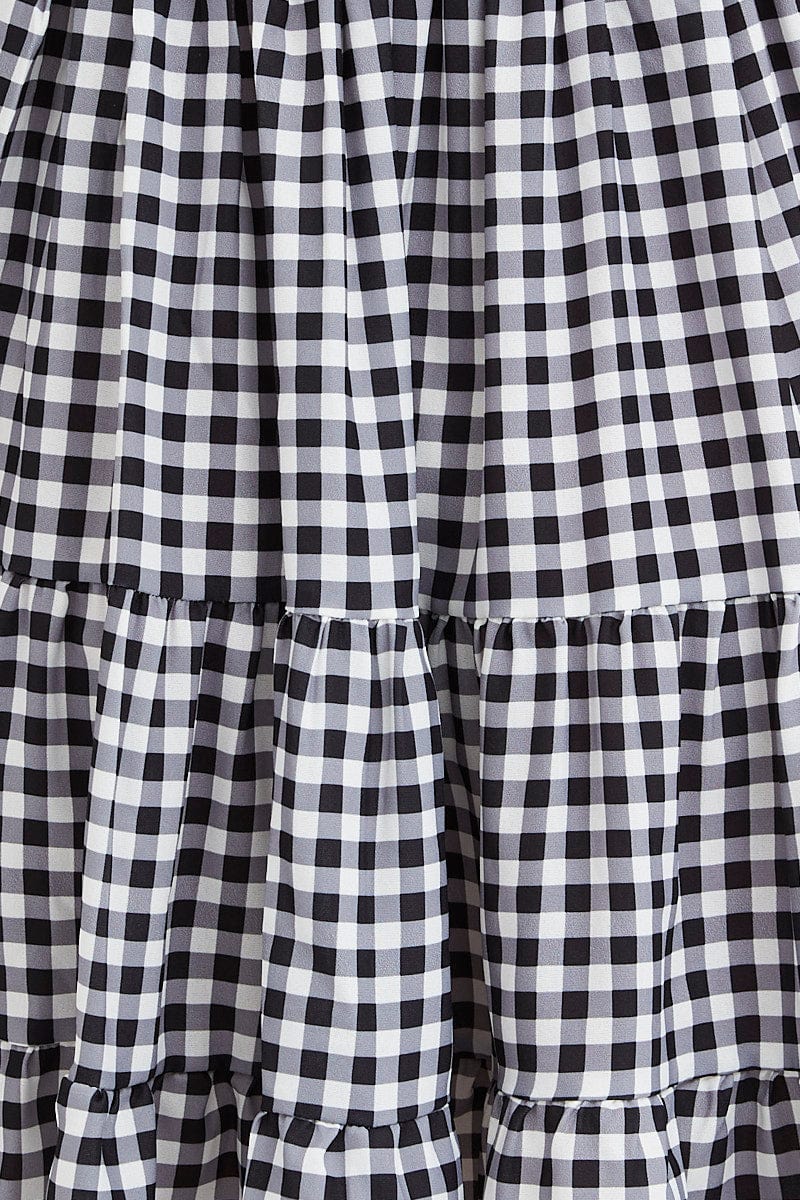 Check Fit And Flare Dress Long Sleeve Sweetheart Neck - Image 6