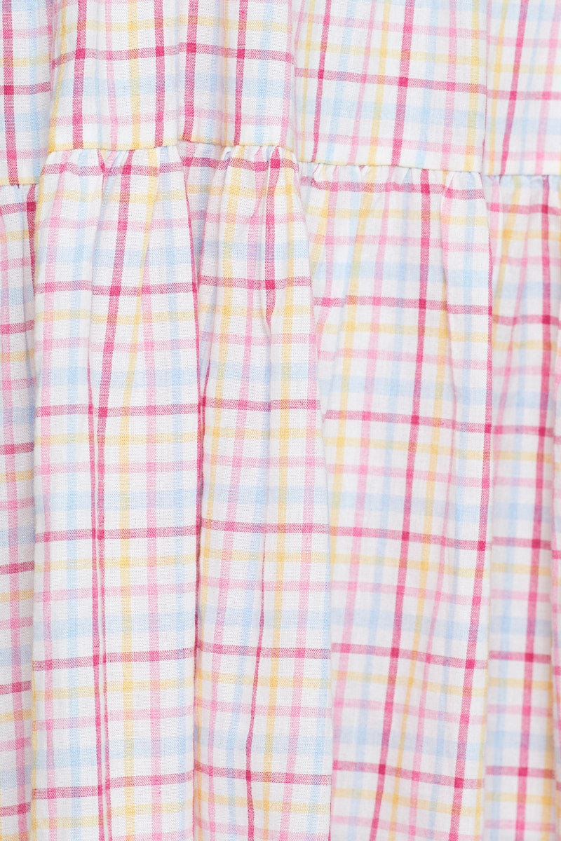 Check Fit And Flare Dress Short Sleeve Sweetheart Neck - Image 6