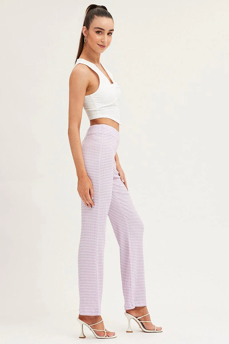Check High Rise Pants Straight Leg - Image 3