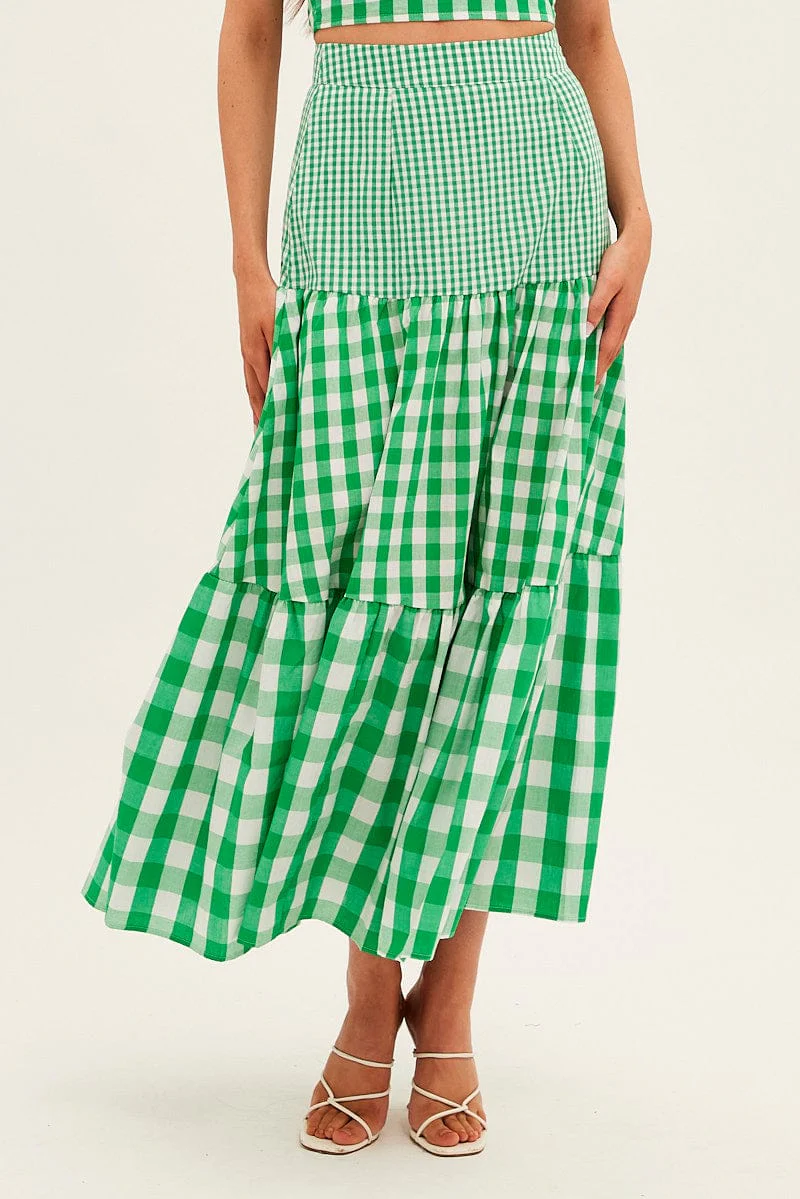 Check Maxi Skirt High Rise Tiered - Image 2