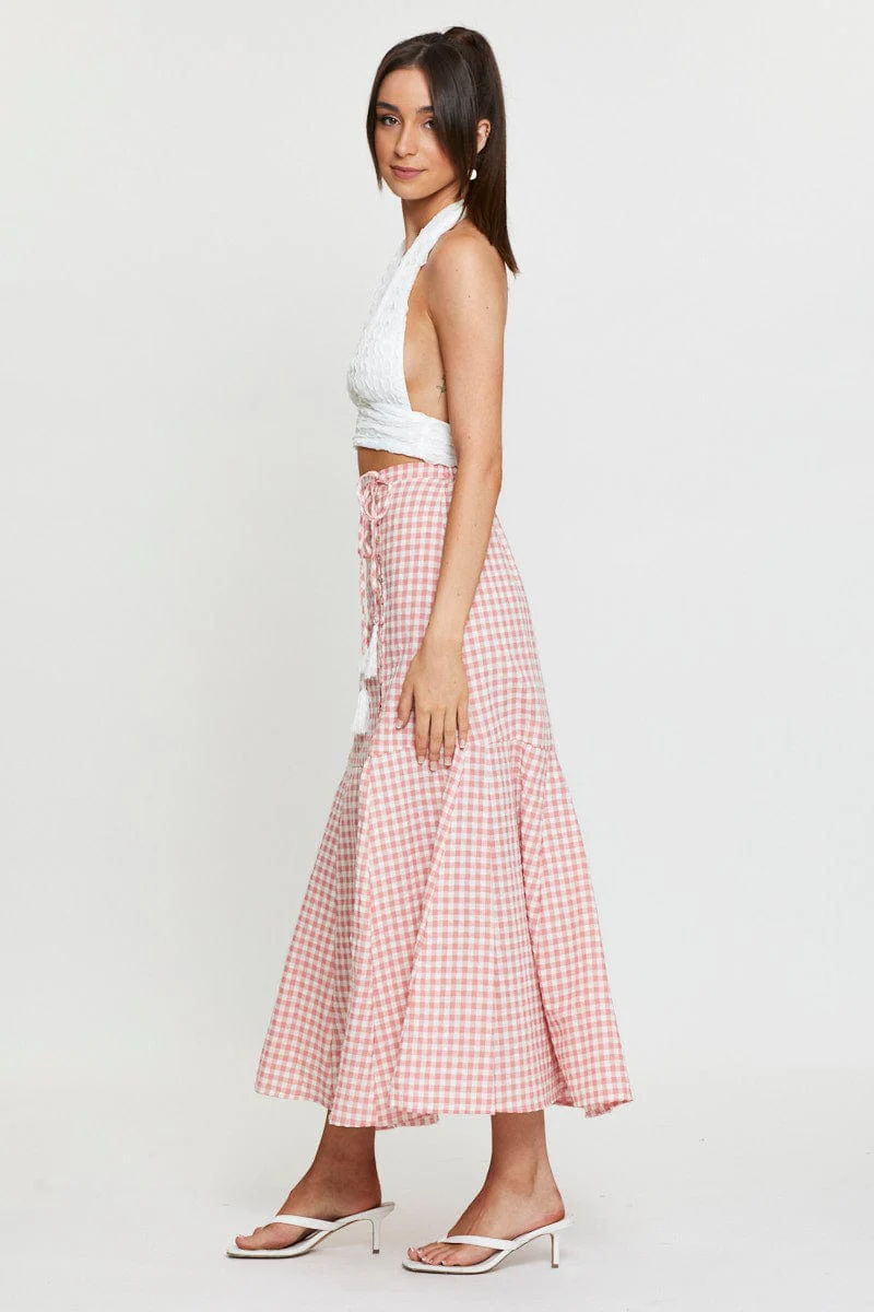 Check Maxi Skirt High Waist Front Split - Image 4
