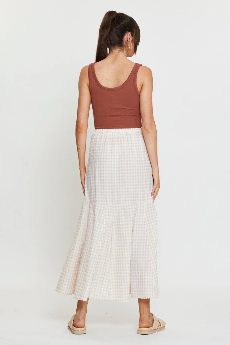Check Maxi Skirt High Waist Front Split - Image 5