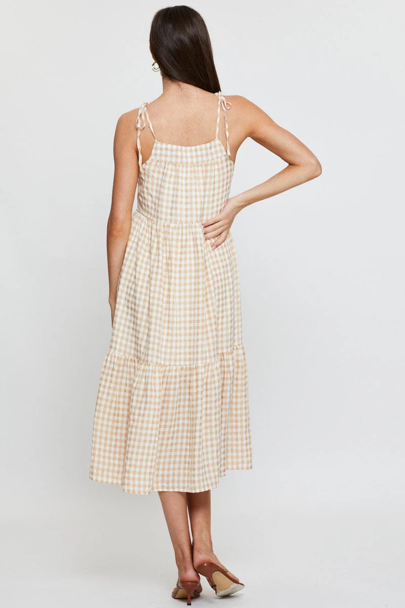 Check Midi Dress Sleeveless Tie Shoulder - Image 5