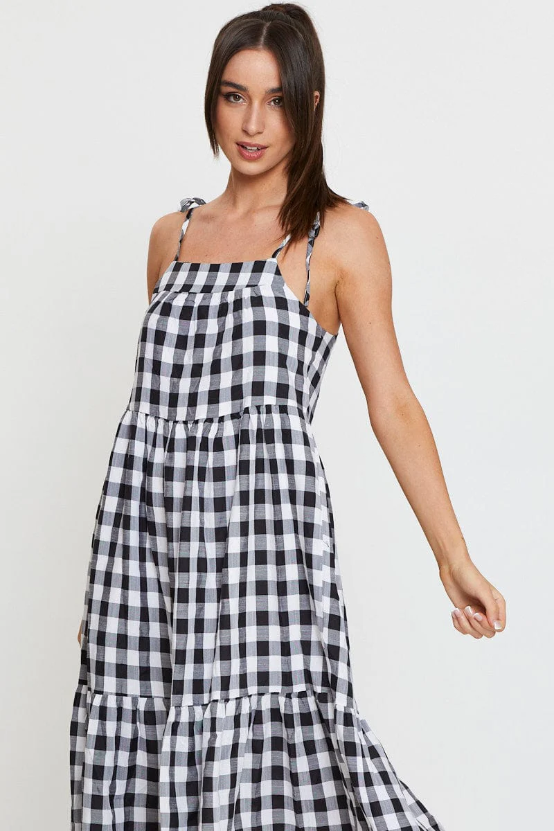 Check Midi Dress Sleeveless Tie Shoulder - Image 2