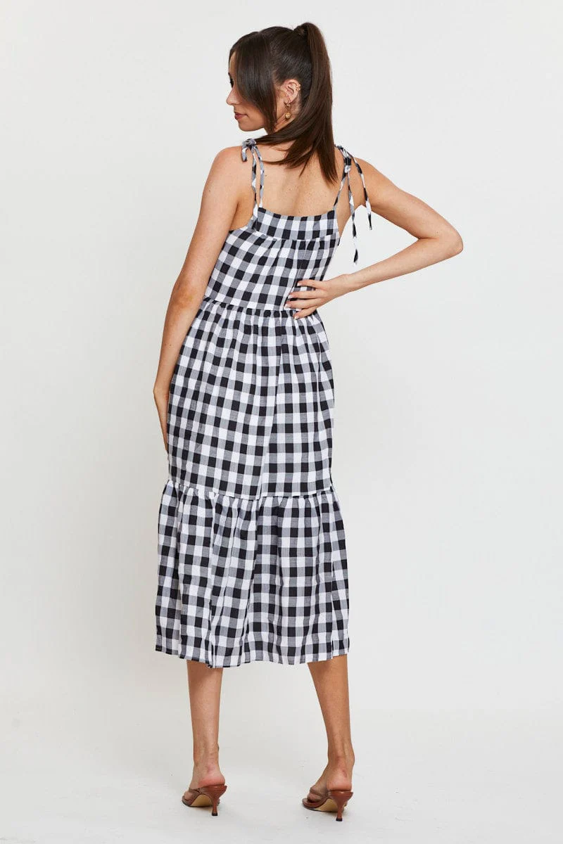 Check Midi Dress Sleeveless Tie Shoulder - Image 5