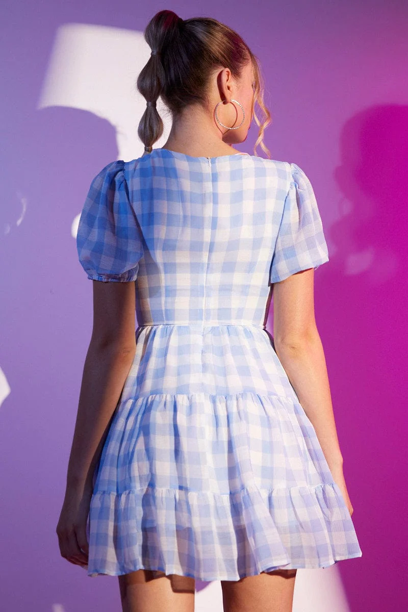 Check Mini Dress V Neck - Image 5