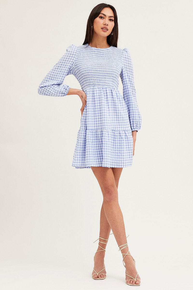 Check Shirred Bust Mini Dress - Image 2