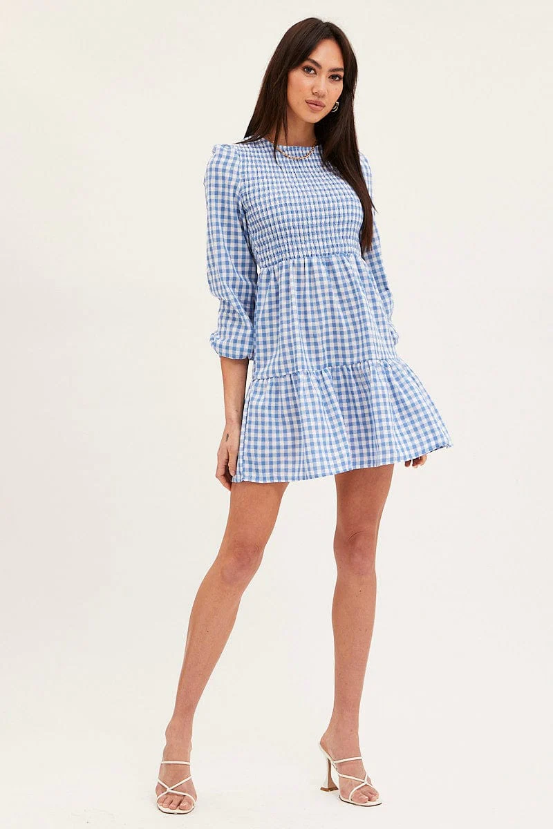 Check Skater Dress Long Sleeve Mini - Image 2