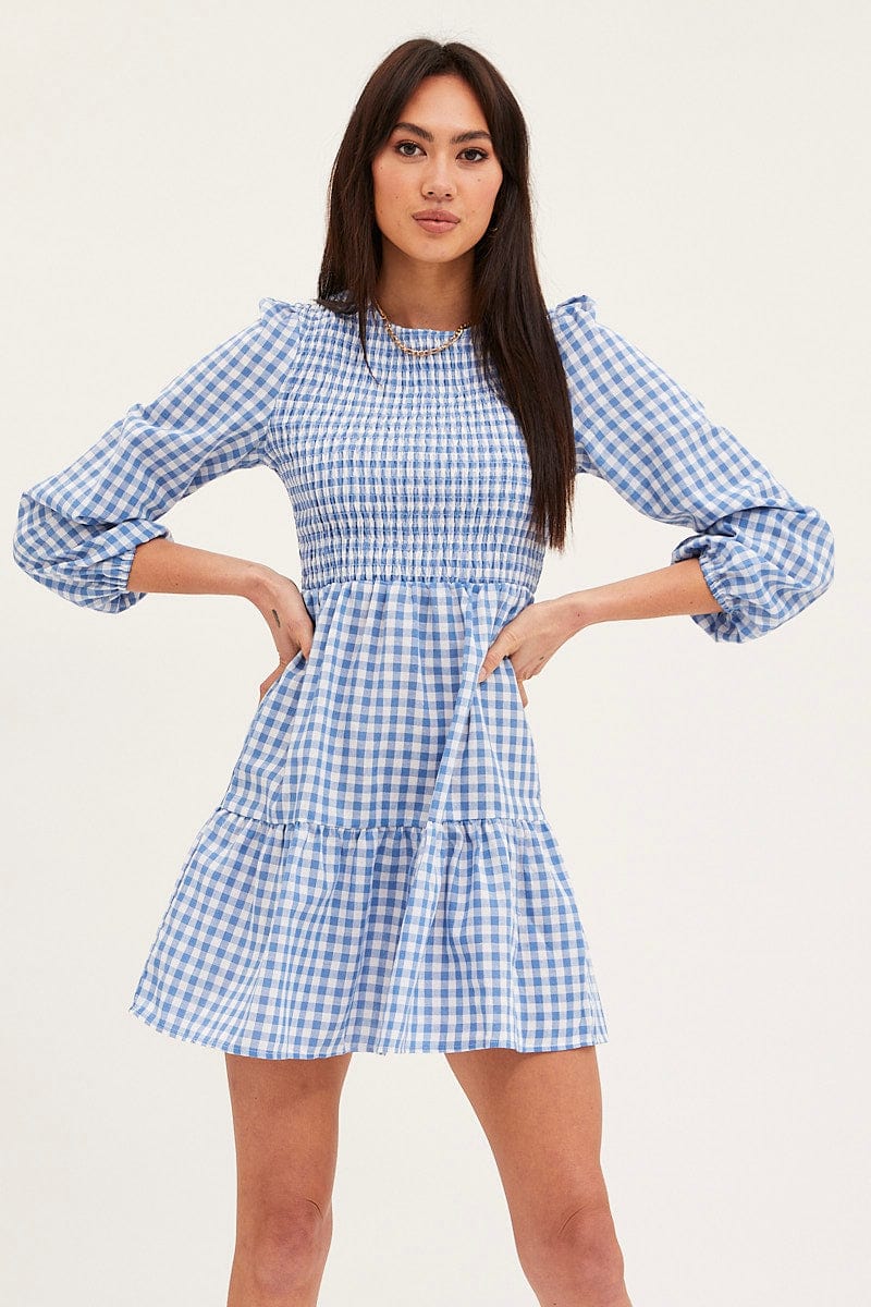 Check Skater Dress Long Sleeve Mini - Image 3