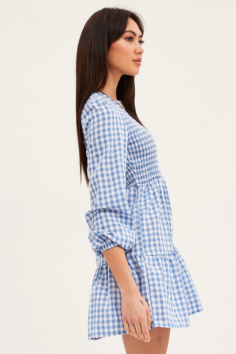 Check Skater Dress Long Sleeve Mini - Image 4