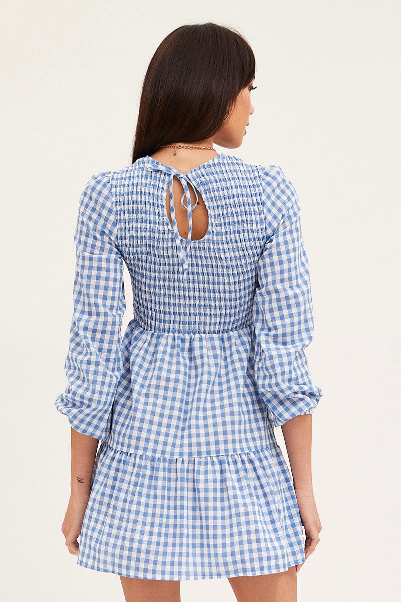 Check Skater Dress Long Sleeve Mini - Image 5