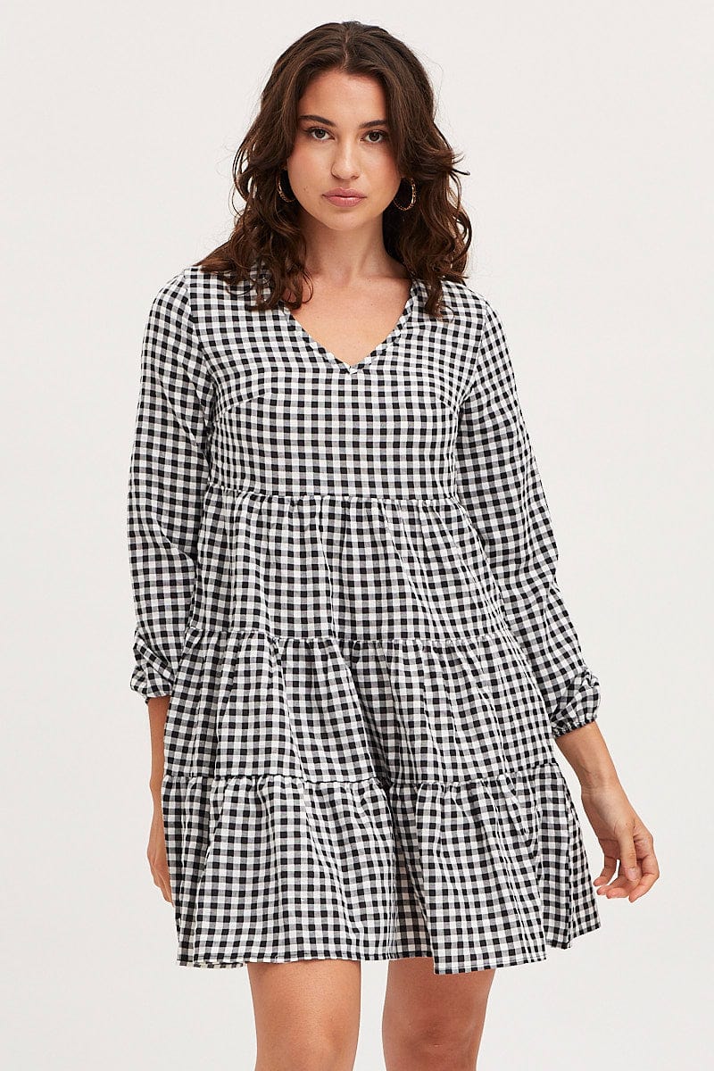Check Skater Dress Long Sleeve Mini - Image 4