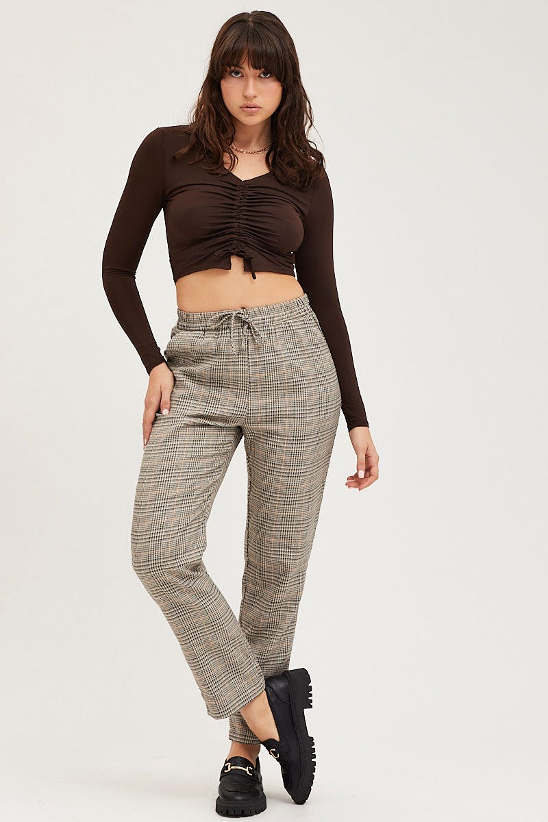 Check Slim Pants High Rise - Image 4