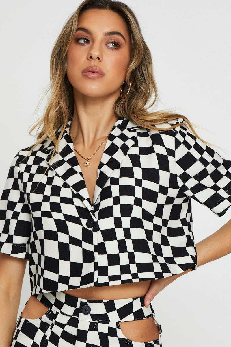 Check Wrap Top Short Sleeve Crop - Image 3