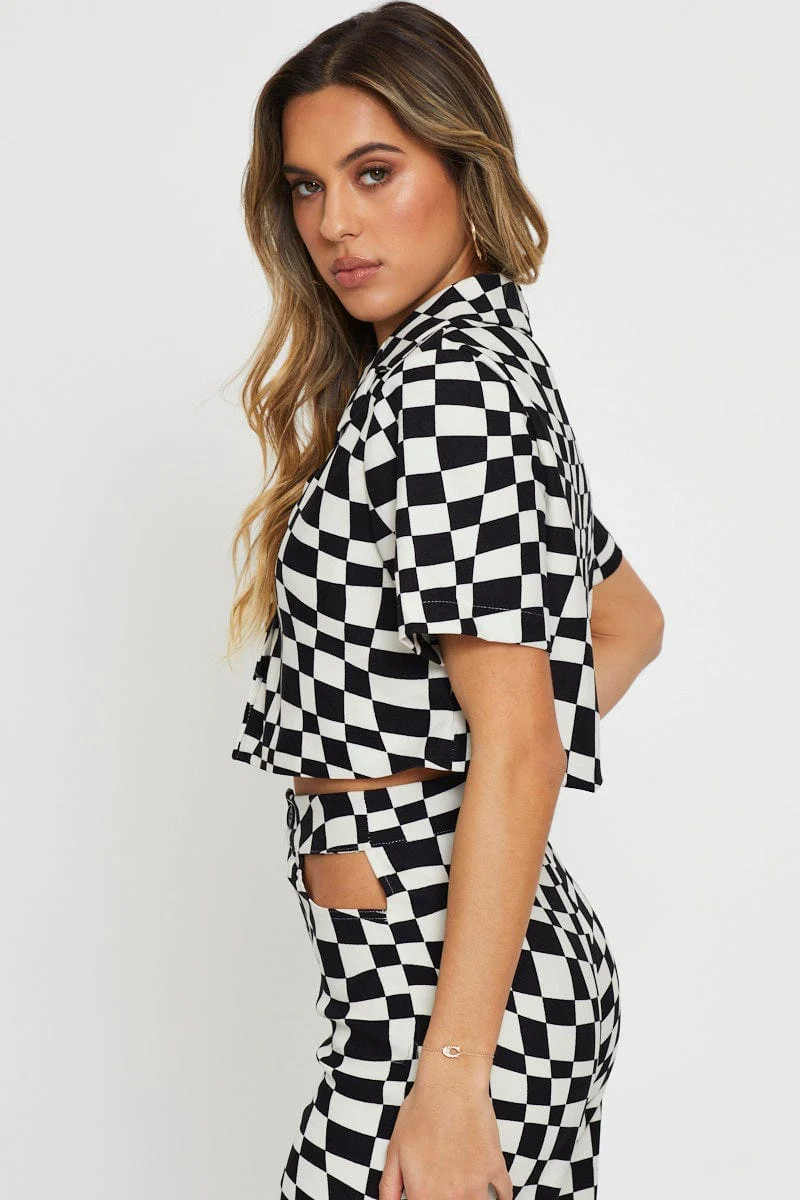 Check Wrap Top Short Sleeve Crop - Image 4