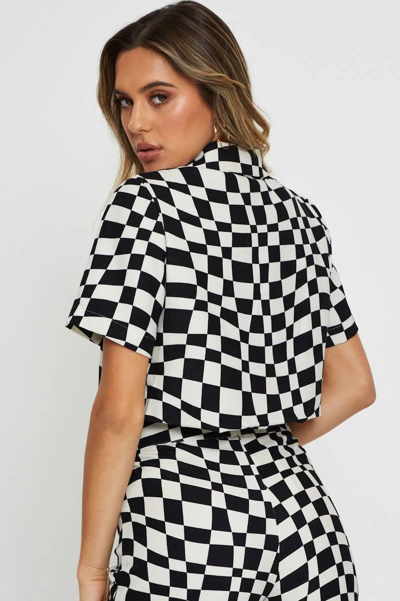 Check Wrap Top Short Sleeve Crop - Image 5